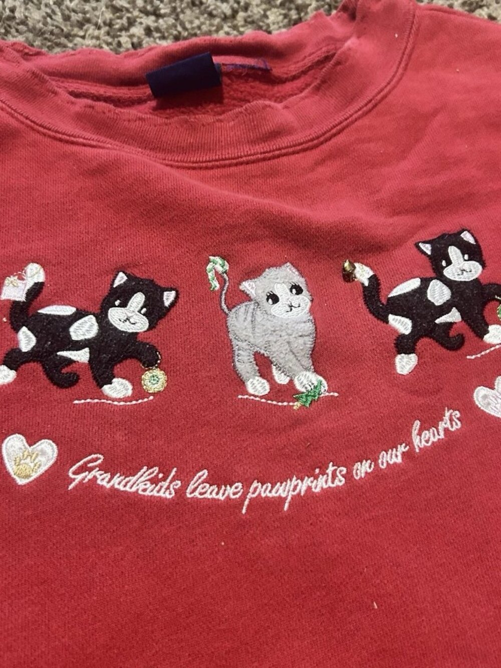 Vintage Grandma Kitten Sweatshirt, Size XXL, Red